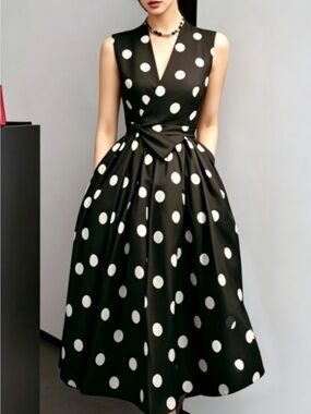 Boutique Satin Wrap Polka Dot Dress New